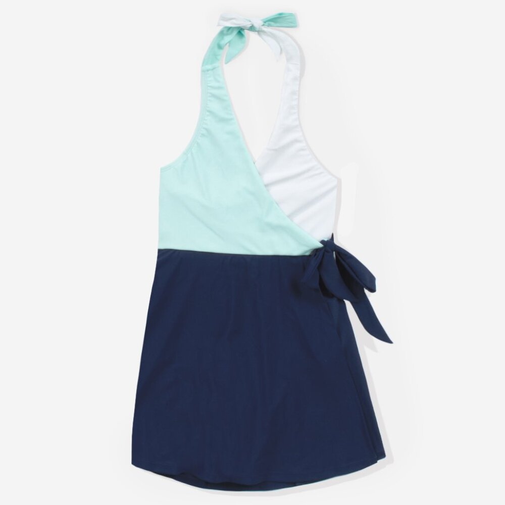 Navy and Mint Colorblock Swim Dress